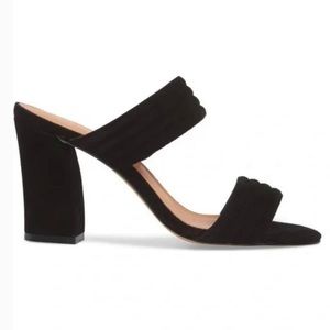 Halogen Suede High Heels, Open Toe Black Heels